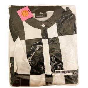 DRESSED IN LALA Satin Checkered Black White Playsuit - Oversized Size S/M NWT